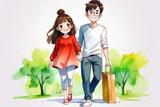 draw watercolor portrait couple or family for gift