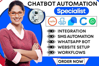 setup zapier integration manychat tidio chatfuel whatsapp crm automation chatbot