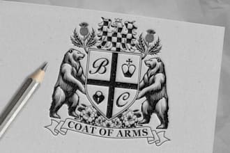 design custom vintage coat of arms emblem family crest logo for engraving