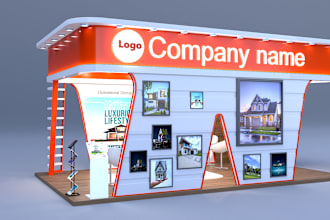 design your 3d exhibition booth, stall, kiosk, stand, interior, exterior