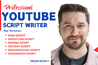 write youtube script, mma, boxing, true crime history, documentary, video script
