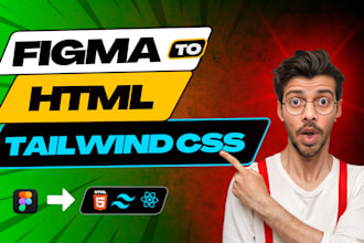 convert figma to html, react js, tailwind css  websites fast
