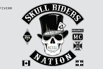 make classic motorcycle, biker, skull, devil head logo
