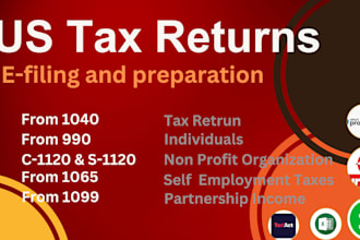 prepare and e file US tax returns for individual and business 1040, 1120, 1065