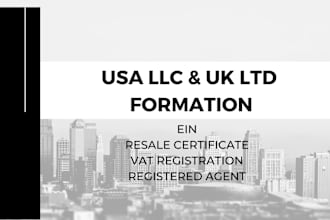 register USA llc ad UK ltd, ein number and resale tax certificate