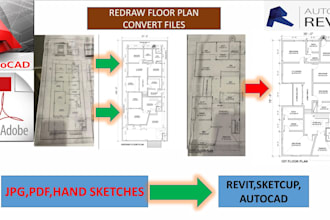 design and convert 2d floor plan from pdf to autocad revit
