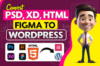 convert figma, xd, ai and psd to wordpress with elementor