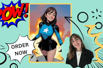 draw you in an iconic superhero cartoon character style