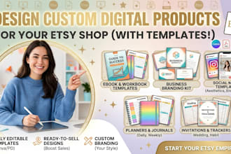 design etsy digital products with mockups and templates