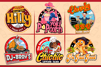 do BBQ, chef, food, character, pizza, burger, drink, and restaurant logo design