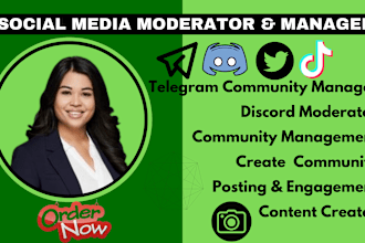 be discord, telegram community moderator, manage crypto gaming with 30 chatters