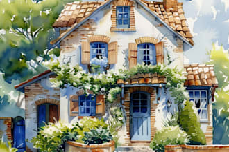 paint your house in watercolor painting style