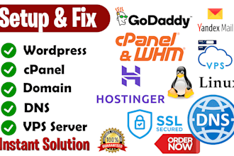setup or fix issues cpanel, wordpress, dns, vps, ssl, email