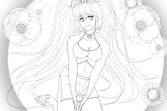 line art anime high quality and resolution , lineart anime character