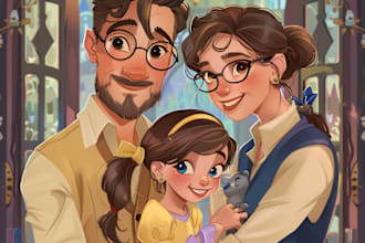 draw disney family portrait illustration