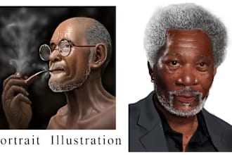 do realistic digital portrait and pencil sketch art from your photo