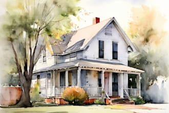 paint a watercolor portrait of your house from the photo