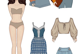 design paper doll with clothes and accessories