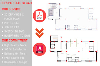 convert PDF,sketch to cad, draw floor plan in autocad