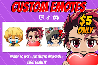 design adorable chibi emotes, animated badges for twitch vtubers tiktok