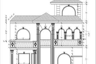 draw front elevation for house in autocad