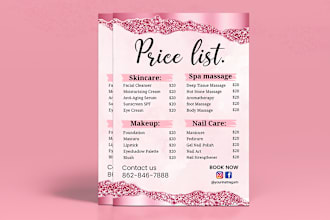 design flyer, salon, massage, spa, menu, or all services price list