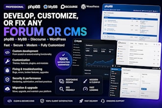 develop, customize, or fix any forum or cms phpbb, mybb, discourse, wordpress