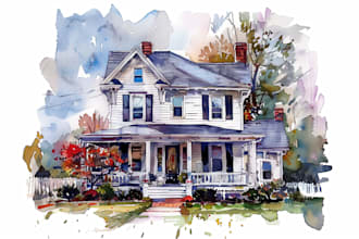 paint house watercolor and illustrations manually