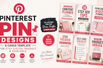 design pinterest pins and canva template for etsy digital product and printable