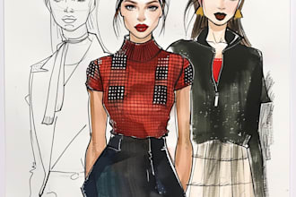 draw a fashion illustration, sketch, portrait