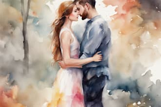make a stunning couple watercolor portrait