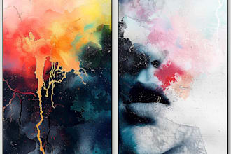 draw abstract or watercolor canvas wall art in my style