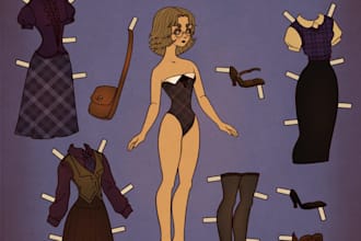 draw a custom vintage paper doll illustration for you