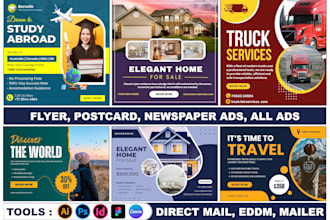 print ready, postcard, flyer, direct mailer design, all ads