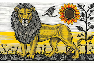 create a linocut illustration of animal or plants