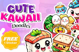 create sticker cute kawaii, emotes, doodles in cartoon style illustrations