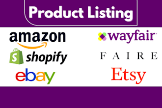 upload product listings to amazon, shopify ebay, faire, etsy and wayfair