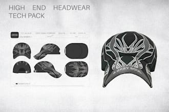 create headwear tech pack for clothing brands