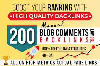 200 high da pa blog comments backlinks manually