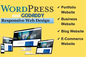 build godaddy, wordpress website, landing page, blog website design or redesign