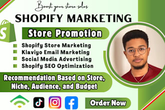 do shopify store dropshipping marketing manager, facebook ads promotion, klaviyo