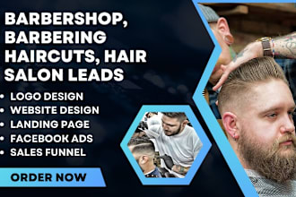 design barbershop website landing page barbering haircuts, hair salon leads