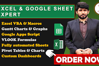 automate excel or google sheet with vba, macros, formulas, functions, dashboard