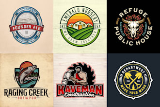 design custom hand drawn, retro, badge and vintage logo for your business