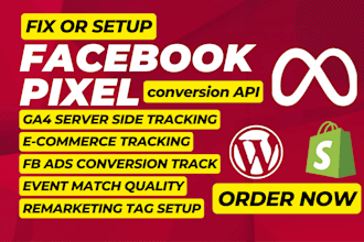 setup facebook pixel conversion API, fix google analytics 4, ecommerce tracking