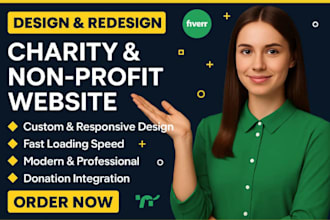 create and design modern charity, non profit, fundraising, ngo, donation website