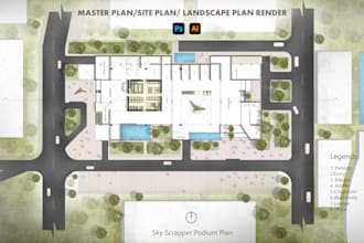 make architectural plan, site plan, landscape plan render in photoshop
