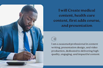 create medical content, health care content, first adds course, and presentation