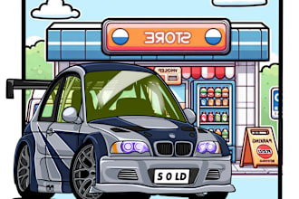 make awesome chibi cute cartoon car for t shirt design