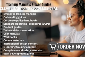 create training course manual, company manual, employee handbook and user guides
